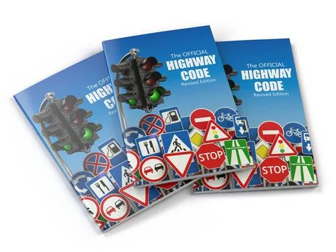 Highway code book. Book of traffic rules and law with traffic road sign an... Foto stock