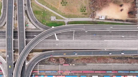 Highway. Connecting sections of the road. Driving on the route to the city top Stock Footage 155925430