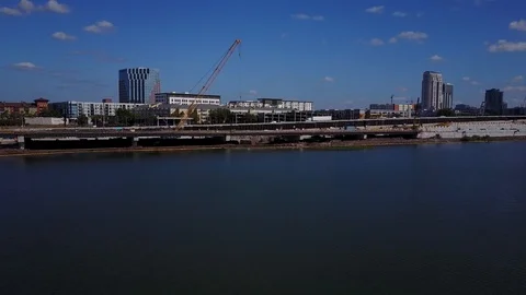 HIGHWAY CONSTRUCTION AERIAL INTERSTATE I-4 ORLANDO LAKE APPROACH Stock Footage 126865831