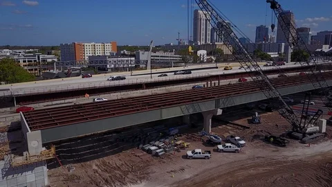 HIGHWAY CONSTRUCTION AERIAL INTERSTATE I-4 ORLANDO NEW BRIDGE Stock Footage 126868553