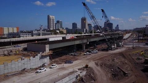 HIGHWAY CONSTRUCTION AERIAL INTERSTATE I-4 ORLANDO ELEVATED LANES Stock Footage 126868673