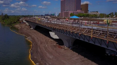 HIGHWAY CONSTRUCTION AERIAL INTERSTATE I-4 ORLANDO WORKERS Stock Footage 126875304