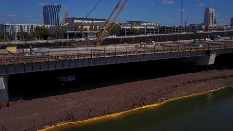 HIGHWAY CONSTRUCTION AERIAL INTERSTATE I-4 ORLANDO MEDIUM CONSTRUCTION ACTIVITY Stock Footage 126876428