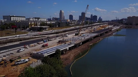 HIGHWAY CONSTRUCTION AERIAL INTERSTATE I-4 ORLANDO LABOR WIDER Stock Footage 126876495