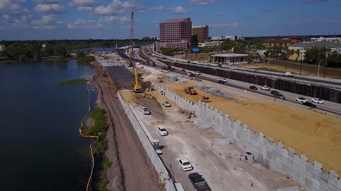 HIGHWAY CONSTRUCTION AERIAL INTERSTATE I-4 ORLANDO ELEVATED LANES Stock Footage 126876659