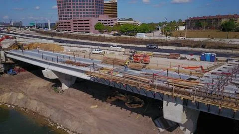 HIGHWAY CONSTRUCTION AERIAL INTERSTATE I-4 WORKERS Stock Photos