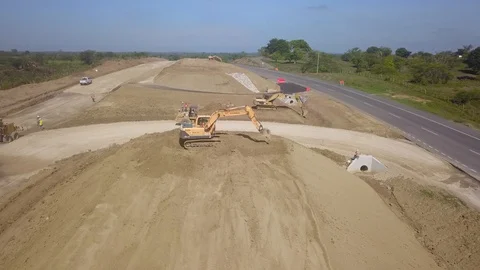 Highway Construction with backhoes 動画素材 128007222