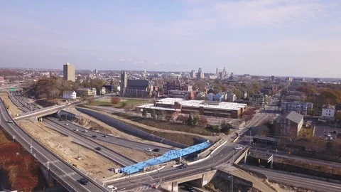 Highway Construction Bridge Replacement Aerial 4K Stock Footage 119599902