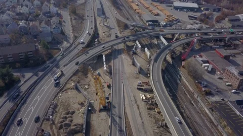 Highway Construction Bridge Replacement Aerial 4K Stock Footage 119600037