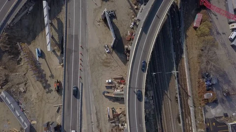 Highway Construction Bridge Replacement Aerial 4K Stock Footage 119600237