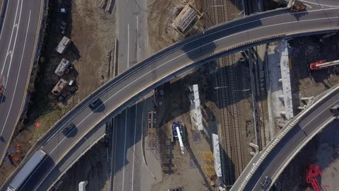 Highway Construction Bridge Replacement Aerial 4K Stock Footage 119600290