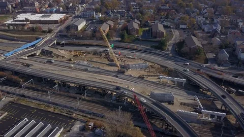 Highway Construction Bridge Replacement Aerial 4K Video stock 119602055