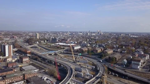Highway Construction Bridge Replacement Aerial 4K Stock Footage 119602103