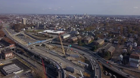 Highway Construction Bridge Replacement Aerial 4K Stock Footage 119602280