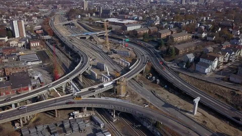 Highway Construction Bridge Replacement Aerial 4K Stock Footage 119602935
