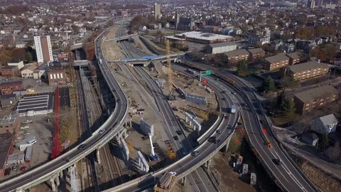 Highway Construction Bridge Replacement Aerial 4K Stock Footage 119603041
