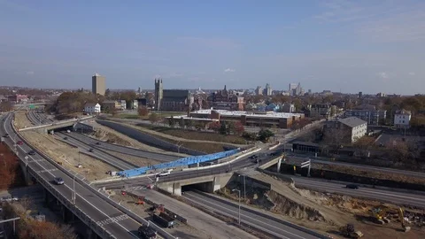Highway Construction Bridge Replacement Aerial 4K Stock Footage 119603042