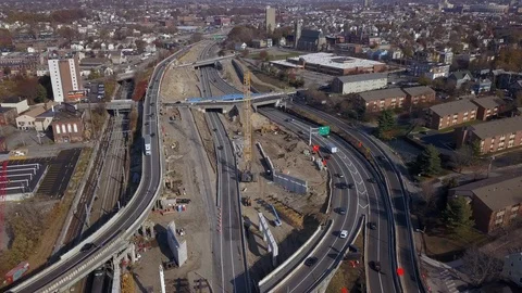 Highway Construction Bridge Replacement Aerial 4K Stock Footage 119603804