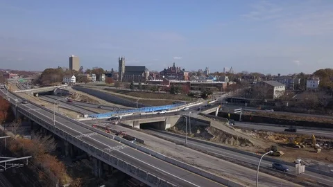 Highway Construction Bridge Replacement Aerial 4K Stock Footage 119604045