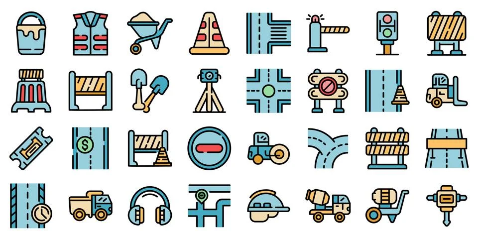 Highway construction icons set vector flat Illustrazione stock