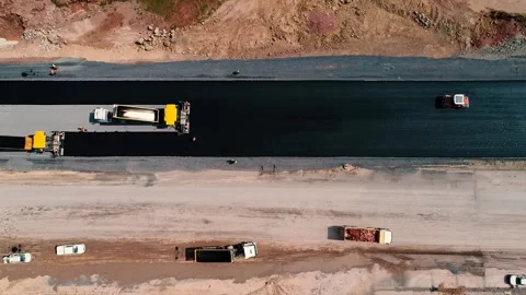 "Highway Construction with Multiple Pavers" Stock Footage 306022678