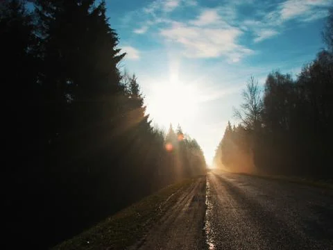Highway in the dawn 스톡 사진