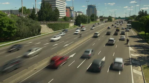 Highway day traffic. Time-Lapse. Cars - Business center 4k Stock-Footage 43474397