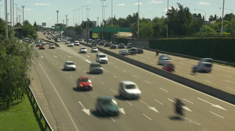 Highway day traffic. Time-Lapse. Cars - Business center 4K Stock Footage 43497399