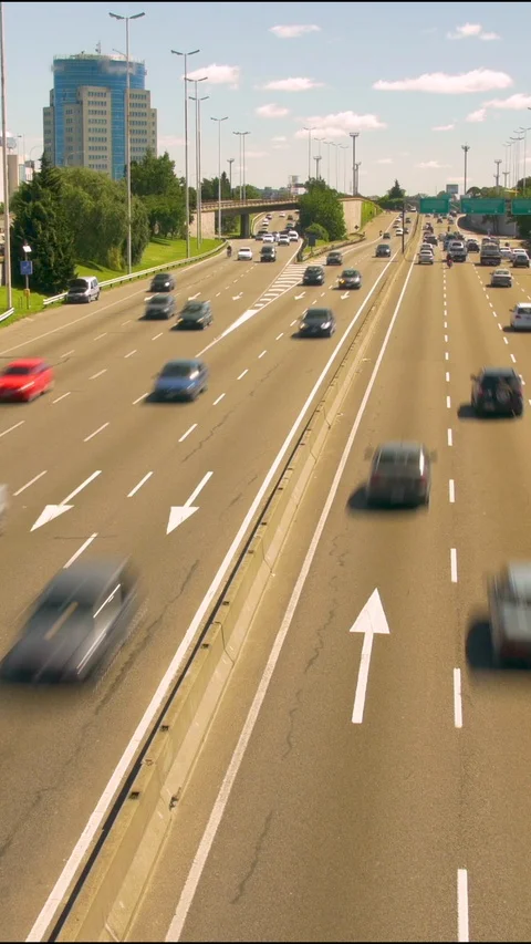 Highway day traffic. Time-Lapse. Cars  Vertical video, Social Media Stock Footage 121340720