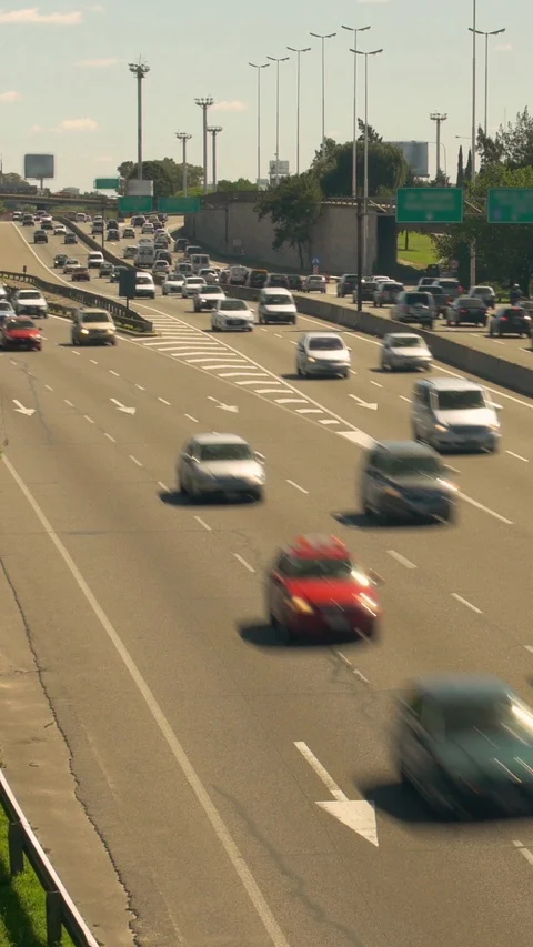 Highway day traffic. Time-Lapse. Cars  Vertical video, Social Media Stock Footage 121340902