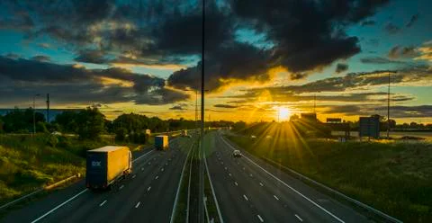 Highway dramatic sunset Stock Photos