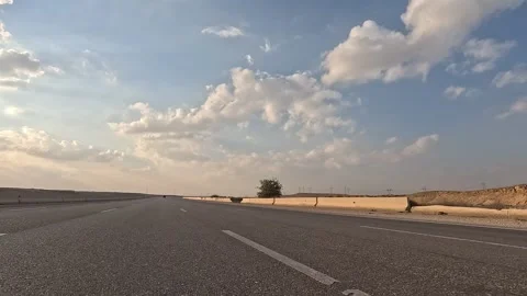 Highway Drive Across Eastern Desert Cairo Toward Ain Sokhna Showing Moving Stock-Footage 329967784