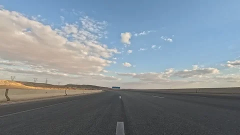 Highway Drive Across Eastern Desert Cairo Toward Ain Sokhna Showing Moving Stock Footage 330044665