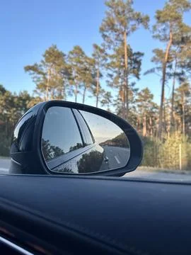 Highway Drive with Side Mirror Reflection Stock Photos