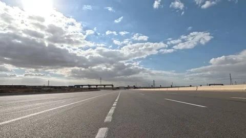 Highway Drive Through Cairo Ain Sokhna Desert Road Continuous Vehicle Movement Stock Footage 330040473