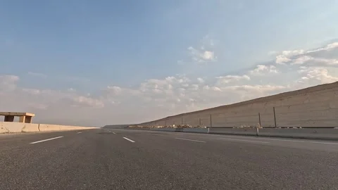 Highway Driving Scene Across Cairo Ain Sokhna Desert Route With Vehicle Traffic Stock Footage 329966483