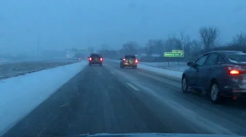 Highway Driving in the Snow at Night Stock Footage 45604567