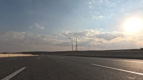 Highway Driving Through Cairo Ain Sokhna Desert Route Continuous Vehicle Stock Footage 329966442