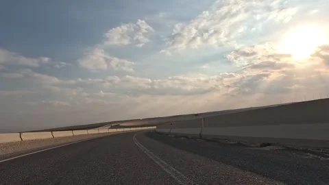 Highway Driving Through Cairo Ain Sokhna Desert Route Showing Continuous Vehicle Stock Footage 329966779