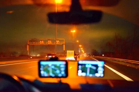 Highway E40 from Ostend beach to Brussels at night Stock Photos