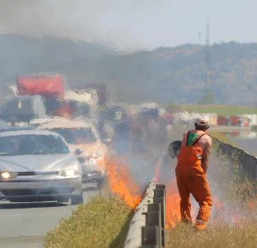 Highway fire traffic jam Foto stock