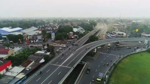 Highway flyover intersection road and bridge aerial view Stock Footage 155303640