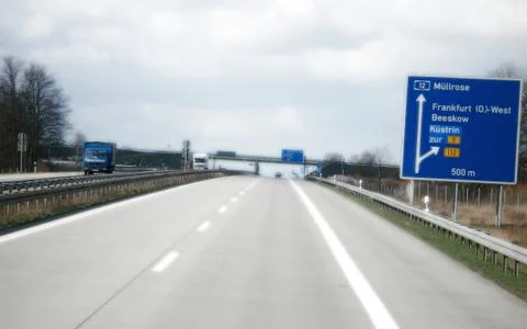 Highway in Germany, exit at Kustrin Stock Photos