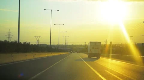 Highway in Golden Sunlight Stock Footage 53321185