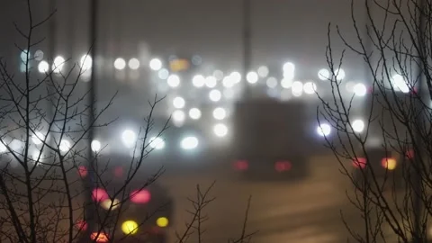 Highway headlights defocus Stock Footage 156568419