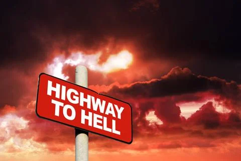 Highway to hell sign Highway to hell sign against a red sky Copyright: xZo... Stock Photos