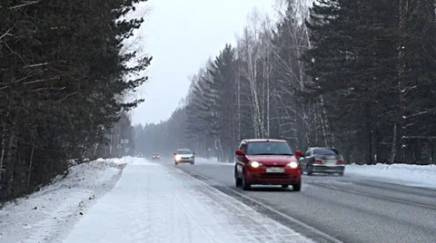 Highway (highway) M-54 in the winter. Siberia, Krasnoyarsk Stock Footage 38128853
