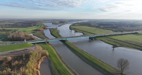 Highway infrastructure bridge over the Lek river. Transport and mobility in The Stock Footage 294991096