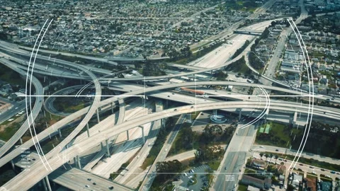 Highway Interchange Aerial View with Digital Hud Data Overlay Graphics 库存影片 331045131