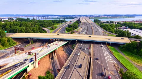 Highway interchange and green forest, United States, United States Stock-Footage 344695894